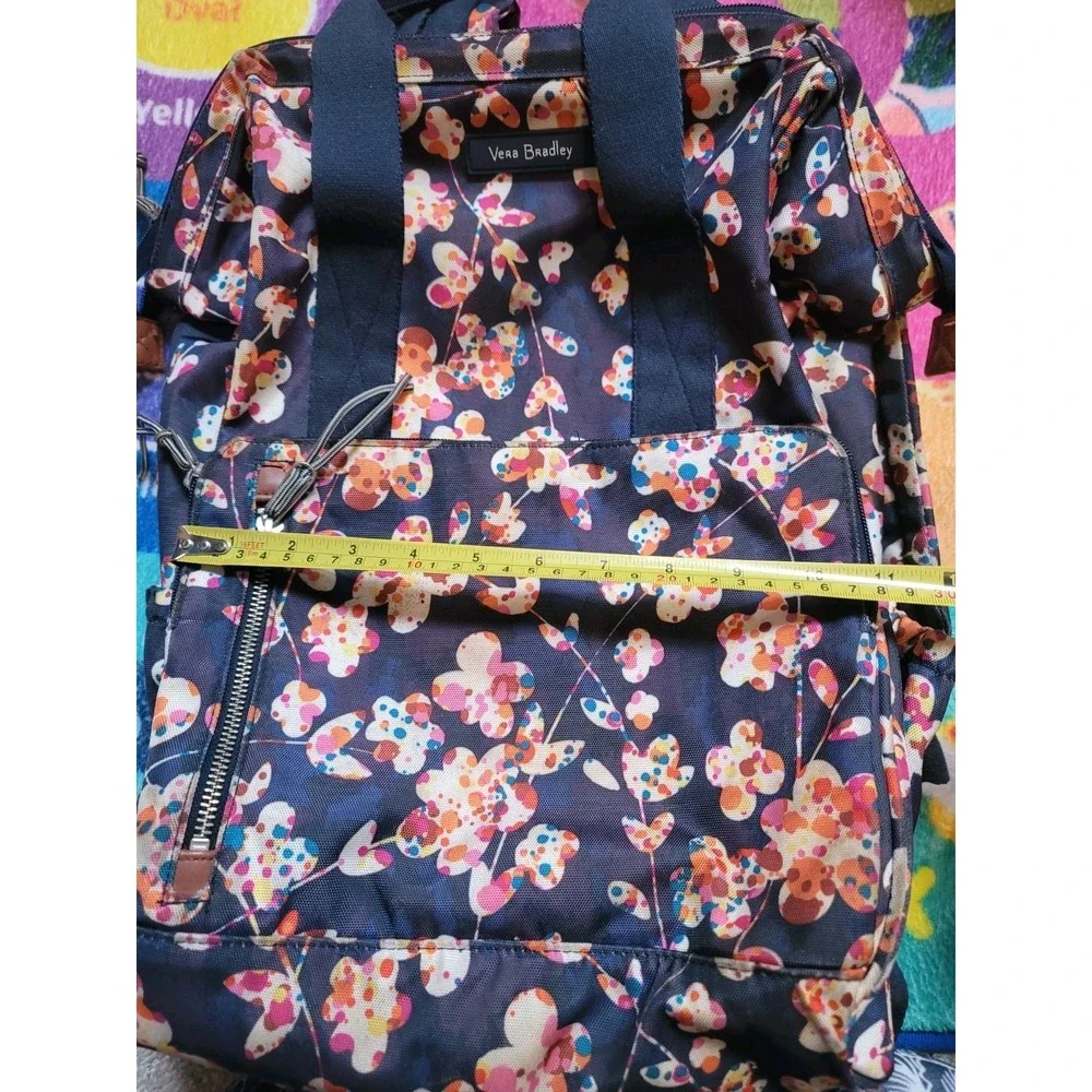 Vera Bradley Lighten Up Frame Large Backpack Floral Print Travel School Bag Navy